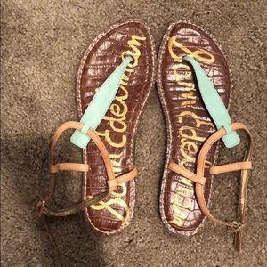 Sam Edelman Gigi T-Strap Sandals- mint green/tan